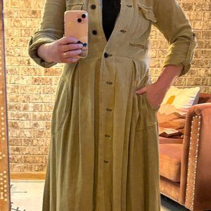 Free People Rainz Duster Jacket in Marsh Green Linen Blend Size Small Dress/Coat